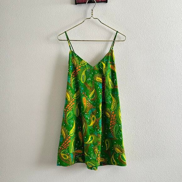 handmade bright green yellow paisley loud print cami mini dress - Picture 6 of 10